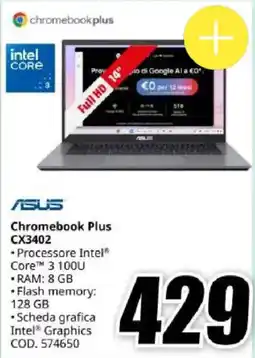 MediaWorld Asus Chromebook Plus CX3402 offerta