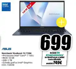 MediaWorld Asus Notebook Vivobook 15 F1504 offerta