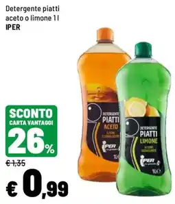 Iper La Grande Detergente piatti acetoo limone Iper offerta