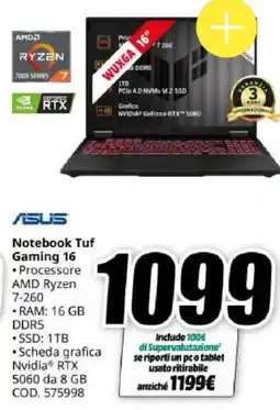 MediaWorld Asus Notebook Tuf Gaming 16 offerta