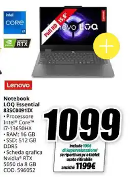 MediaWorld Lenovo Notebook LOQ Essential offerta