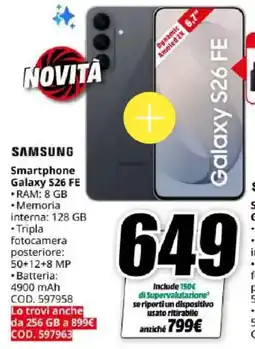MediaWorld Samsung Galaxy S26 FE offerta