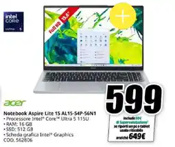 MediaWorld Acer Notebook Aspire Lite 15 offerta