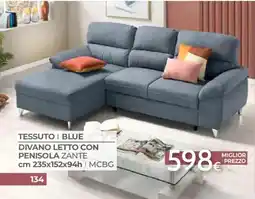 Mondo Convenienza Divano letto con penisola zante Tessuto | Blue offerta