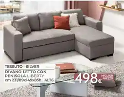Mondo Convenienza Divano letto con penisola liberty tessuto silver offerta