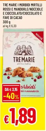 Famila Tre Marie i morbidi mirtilli rossi e mandorle/nocciole e cioccolato/cioccolato e fave di cacao offerta
