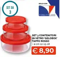Mercatò Extra Set 3 contenitori in vetro 'Gelobox' tappo rosso offerta