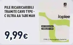 Unieuro Pile ricaricabili tramite cavo type-c ultra aa 1400 mah ioplee offerta