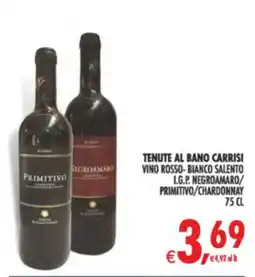 Deco Supermercati Tenute al Bano Carrisi Vino Rosso-Bianco Salento offerta