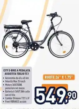 Unieuro City e-bike a pedalata assistita Teklio TC1 offerta