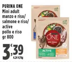 Rossotono Carrefour Purina One Mini adult manzo e riso/ salmone e riso/ active pollo e riso offerta