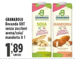 Rossotono Carrefour Granarolo bevanda UHT senza zuccheri avena/soia/mandorla offerta
