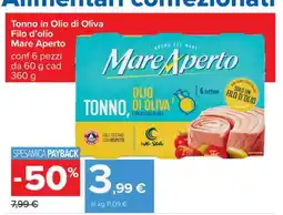 Carrefour Tonno in Olio di Oliva Filo d’olio Mare Aperto offerta