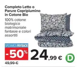 Carrefour Completo Letto o Parure Copripiumino in Cotone Bio offerta