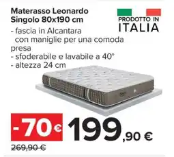 Carrefour Materasso Leonardo Singolo 80x190 cm offerta
