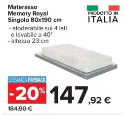 Carrefour Materasso Memory Royal Singolo 80x190 cm offerta