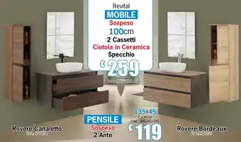 Revital Mobile Sospeso 2 Cassetti Ciotola in Ceramica