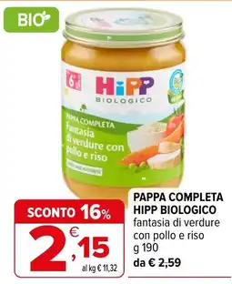 Iperal Pappa completa Hipp biologico fantasia di verdure con pollo e riso offerta