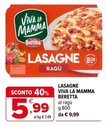 Iperal Lasagne Viva la Mamma Beretta al ragù offerta