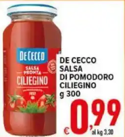Iper Triscount De Cecco salsa di pomodoro ciliegino offerta