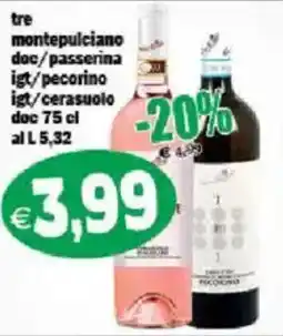Il Castoro Supermercati tre montepulciano doc/passera iga/pecorino iga/cerasuolo offerta