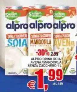 Pewex alpro drink soia/avena/mandorla senza zucchero offerta