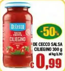 Top Supermercati De Cecco salsa pronta ciliegino offerta