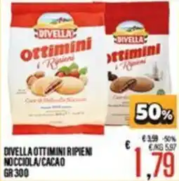 Supermercati EffePiù Divella ottimini ripieni nocciola/cacao offerta