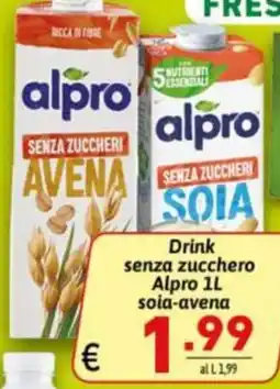 Ipercarni Drink senza zucchero Alpro soia-avena offerta