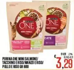 Supermercati EffePiù Purina One Mini Salmone/Tacchino e Riso/Manzo e Riso/Pollo e Riso offerta