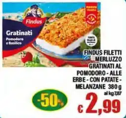 Top Supermercati Findus filetti merluzzo gratinati al pomodoro - alle erbe - con patate - melanzane offerta