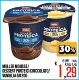 Supermercati EffePiù Muller mousse dessert proteici cioccolato o vaniglia offerta