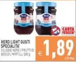 Supermercati Agorà Hero light gusti specialità ciliegie nere / frutti di bosco / mirtilli offerta
