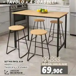 Orizzonte Set Marmolada Tavolo alto + 4 sgabelli offerta
