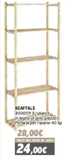 Orizzonte Scaffale 5 ripiani in legno di pino grezzo offerta