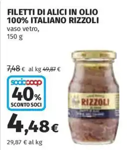 Coop Superstore Filetti di alici in olio Rizzoli offerta