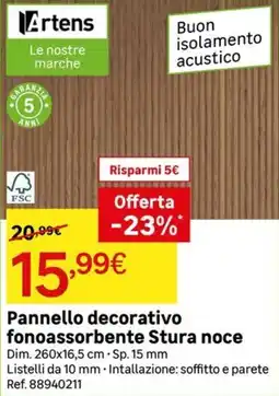 Leroy Merlin Pannello decorativo fonoassorbente Stura noce offerta