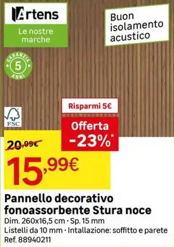 Pannello decorativo fonoassorbente Stura noce