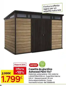 Leroy Merlin Casetta da giardino Ashwood Pent 11x7 offerta