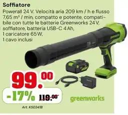 TuttoGiardino Soffiatore Greenworks offerta