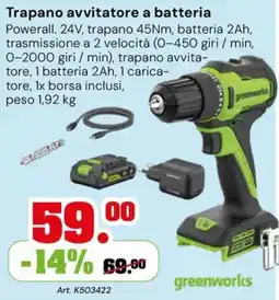 TuttoGiardino Trapano avvitatore a batteria greenworks offerta