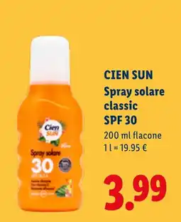 Lidl Cien Sun Spray solare classic SPF 30 offerta
