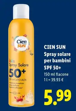 Lidl Cien Sun Spray Solare kids SPF 50+ offerta