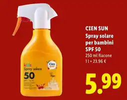 Lidl Cien Sun Spray solare per bambini SPF 50 offerta