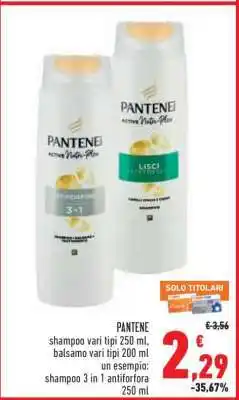 Conad PANTENE shampoo vari tipi 250 ml, balsamo vari tipi 200 ml offerta
