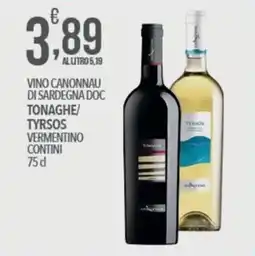 Iper Romagnolo Vino Cannonau di Sardegna DOC Tonaghe/Tyrsos Vermentino Contini offerta