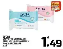SpesaPiù Supermercati Lycia salviette struccanti pelli sensibili/normali/acqua micellare offerta