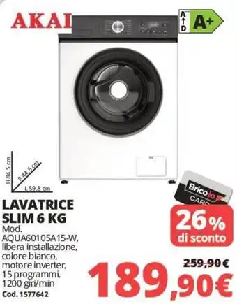 Akai lavatrice slim 6 kg