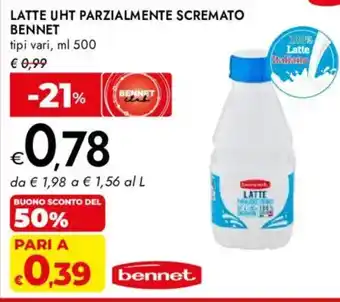 Latte UHT parzialmente scremato Bennet