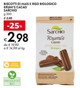 Bennet Biscotti di mais e riso biologico Krumi's Cacao Sarchio offerta
